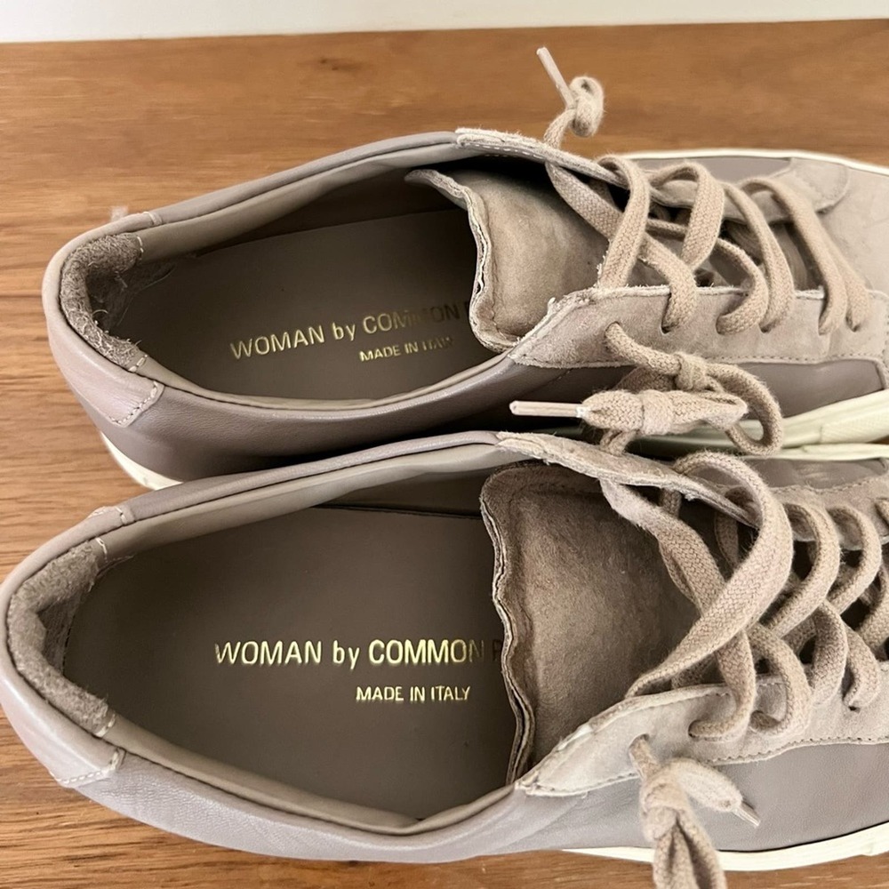 Women's Taupe Leather Sneakers - Picture 4 of 10